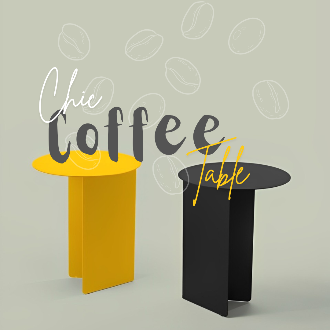 Modern Chic Coffee Tables - Yellow and Black Side Tables with Round Tops and T-Shaped Bases